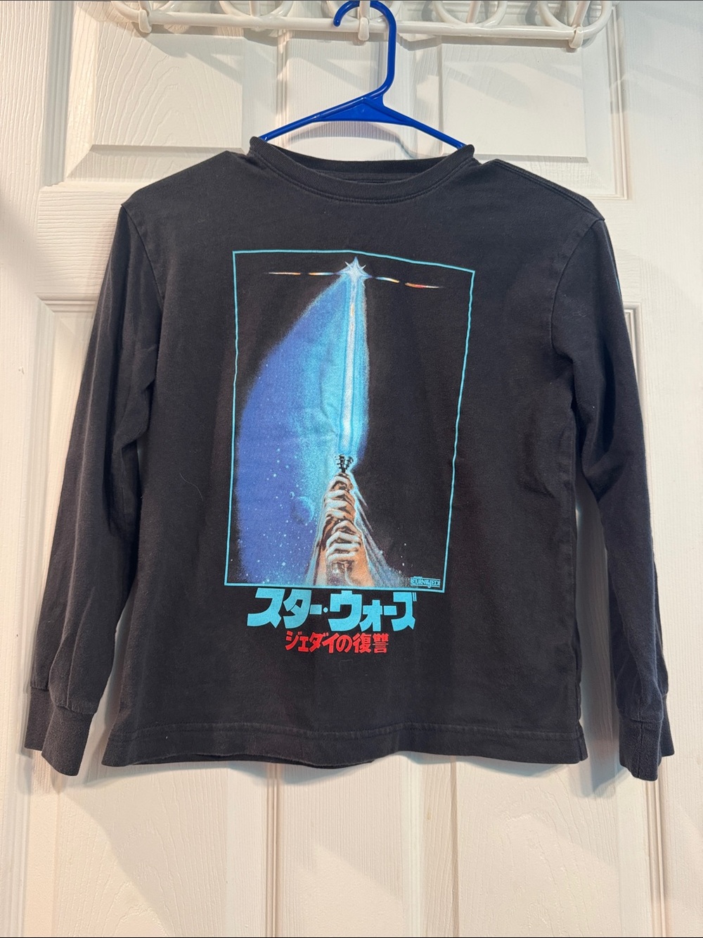 Star Wars Black Kids Long-Sleeve Tee with Blue Lightsaber Graphic